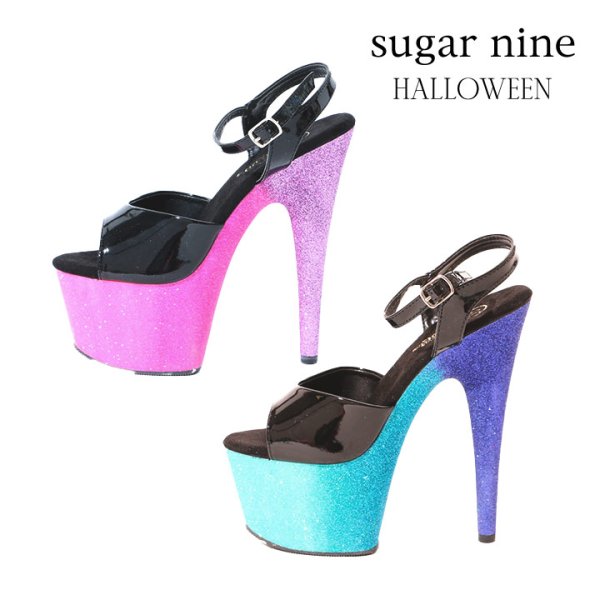 画像1: 【サンダル】【ハロウィン小物】16cmヒールグラデーションラメオープントゥサンダル【6-9サイズ/1カラー】[OF02] (1)