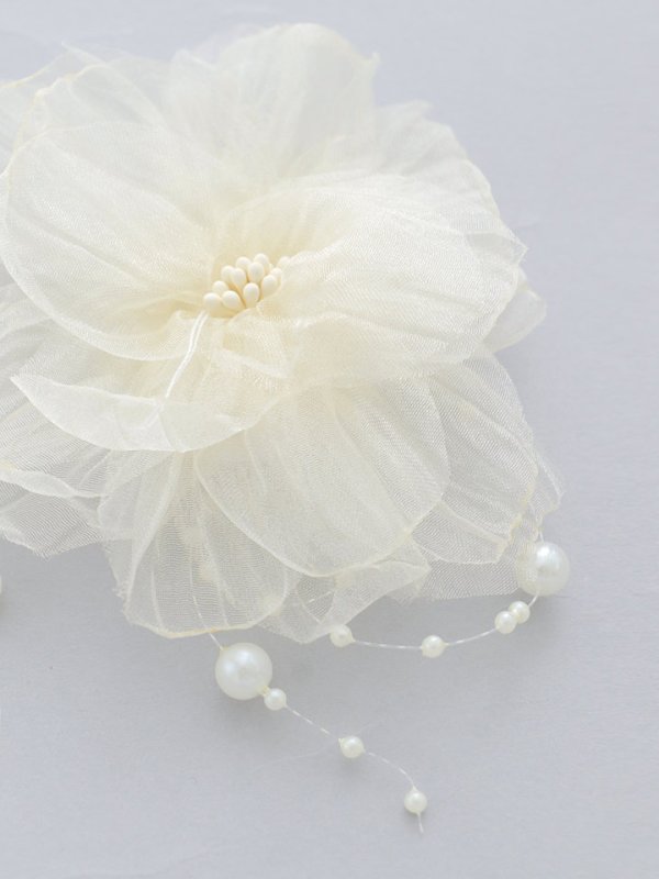 画像2: 【卒業袴小物】シフォン生地パールフラワーコサージュ【1カラー】 (2)