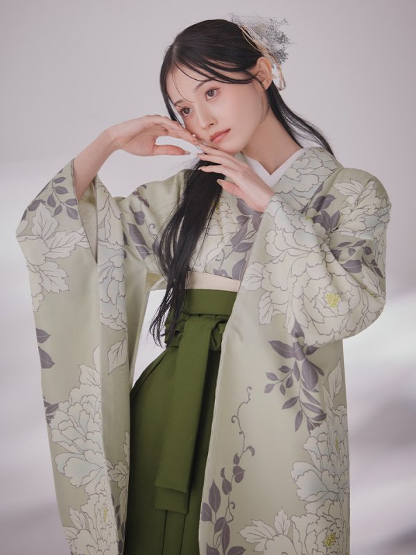 画像3: 【予約商品 / 1月中旬発送予定】白牡丹 モカ二尺袖着物【卒業袴３点セット 二尺袖着物/帯/袴】 (3)