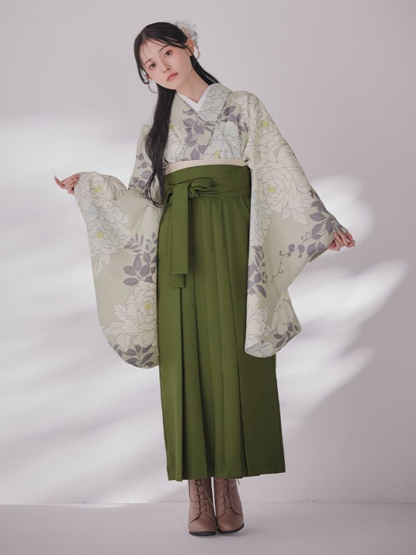 画像6: 【予約商品 / 1月中旬発送予定】白牡丹 モカ二尺袖着物【卒業袴３点セット 二尺袖着物/帯/袴】 (6)