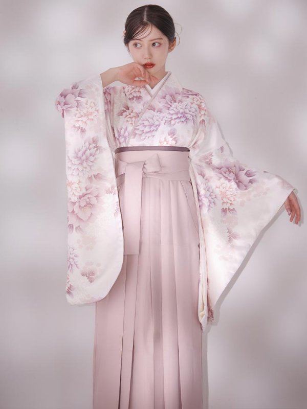画像15: 【予約商品 / 1月中旬発送予定】ピンク牡丹×菊 ペールピンク二尺袖着物【卒業袴３点セット 二尺袖着物/帯/袴】 (15)