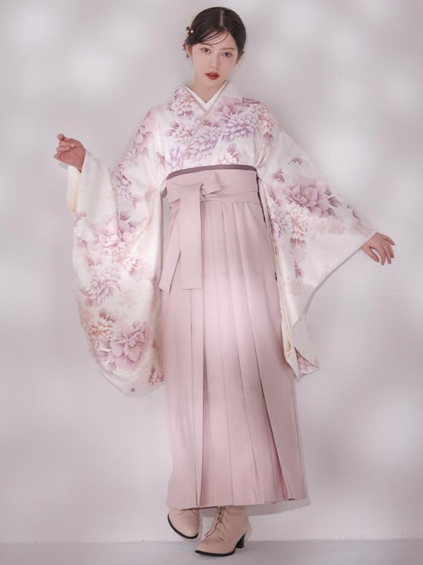 画像4: 【予約商品 / 1月中旬発送予定】ピンク牡丹×菊 ペールピンク二尺袖着物【卒業袴３点セット 二尺袖着物/帯/袴】 (4)