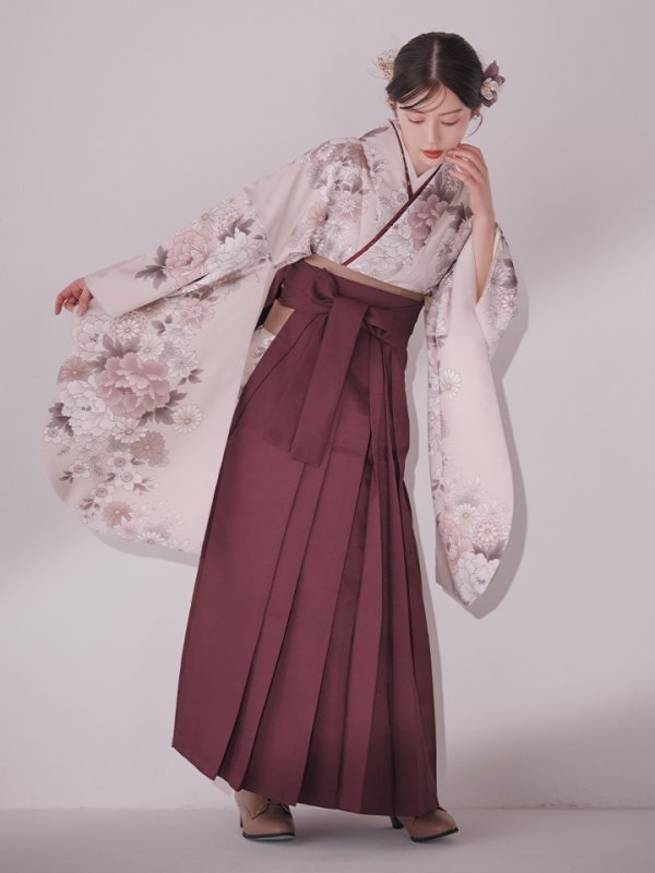 画像1: 【予約商品 / 1月中旬発送予定】ピンク牡丹 くすみピンク二尺袖着物【卒業袴３点セット 二尺袖着物/帯/袴】 (1)