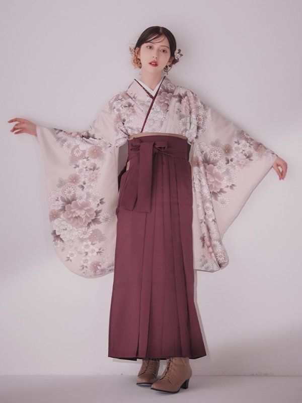 画像8: 【予約商品 / 1月中旬発送予定】ピンク牡丹 くすみピンク二尺袖着物【卒業袴３点セット 二尺袖着物/帯/袴】 (8)