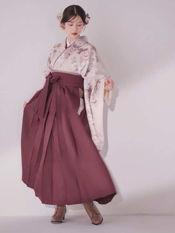 画像10: 【予約商品 / 1月中旬発送予定】ピンク牡丹 くすみピンク二尺袖着物【卒業袴３点セット 二尺袖着物/帯/袴】 (10)