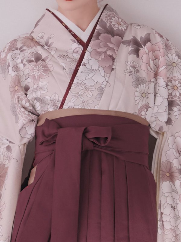 画像21: 【予約商品 / 1月中旬発送予定】ピンク牡丹 くすみピンク二尺袖着物【卒業袴３点セット 二尺袖着物/帯/袴】 (21)