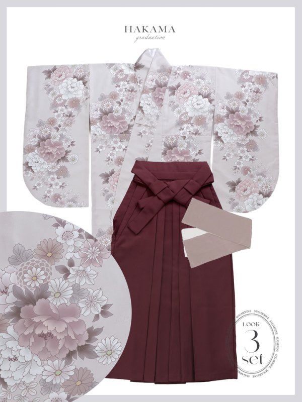 画像30: 【予約商品 / 1月中旬発送予定】ピンク牡丹 くすみピンク二尺袖着物【卒業袴３点セット 二尺袖着物/帯/袴】 (30)