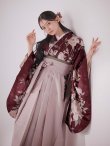 画像3: 【予約商品/1月中旬発送予定】ピンク芍薬 ワインレッド二尺袖着物【卒業袴３点セット 二尺袖着物/帯/袴】 (3)