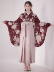 画像4: 【予約商品/1月中旬発送予定】ピンク芍薬 ワインレッド二尺袖着物【卒業袴３点セット 二尺袖着物/帯/袴】 (4)