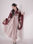 画像15: 【予約商品/1月中旬発送予定】ピンク芍薬 ワインレッド二尺袖着物【卒業袴３点セット 二尺袖着物/帯/袴】 (15)