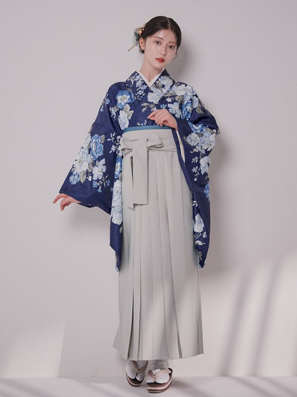 画像8: 【予約商品/1月中旬発送予定】青フラワーブーケ ブルー二尺袖着物【卒業袴３点セット 二尺袖着物/帯/袴】 (8)