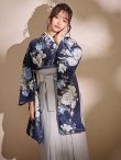 画像10: 【即日発送】青フラワーブーケ ブルー二尺袖着物【卒業袴３点セット 二尺袖着物/帯/袴】[FB01] (10)