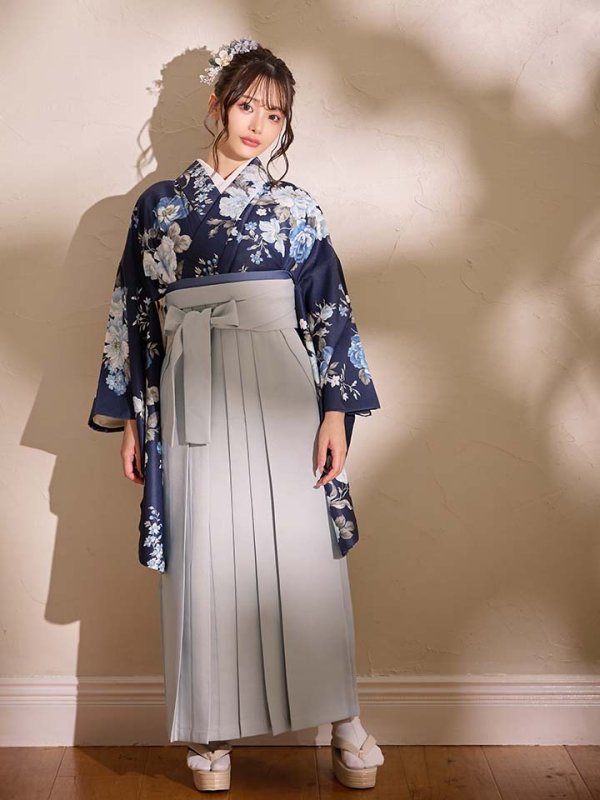 画像11: 【即日発送】青フラワーブーケ ブルー二尺袖着物【卒業袴３点セット 二尺袖着物/帯/袴】[FB01] (11)