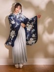画像17: 【即日発送】青フラワーブーケ ブルー二尺袖着物【卒業袴３点セット 二尺袖着物/帯/袴】[FB01] (17)
