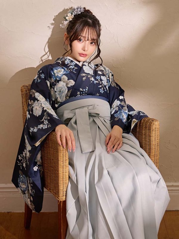 画像18: 【即日発送】青フラワーブーケ ブルー二尺袖着物【卒業袴３点セット 二尺袖着物/帯/袴】[FB01] (18)