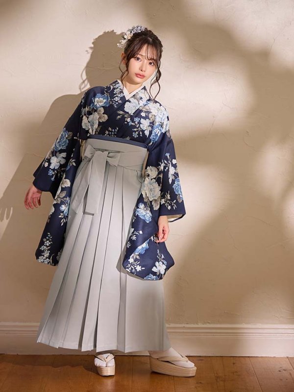 画像19: 【即日発送】青フラワーブーケ ブルー二尺袖着物【卒業袴３点セット 二尺袖着物/帯/袴】[FB01] (19)