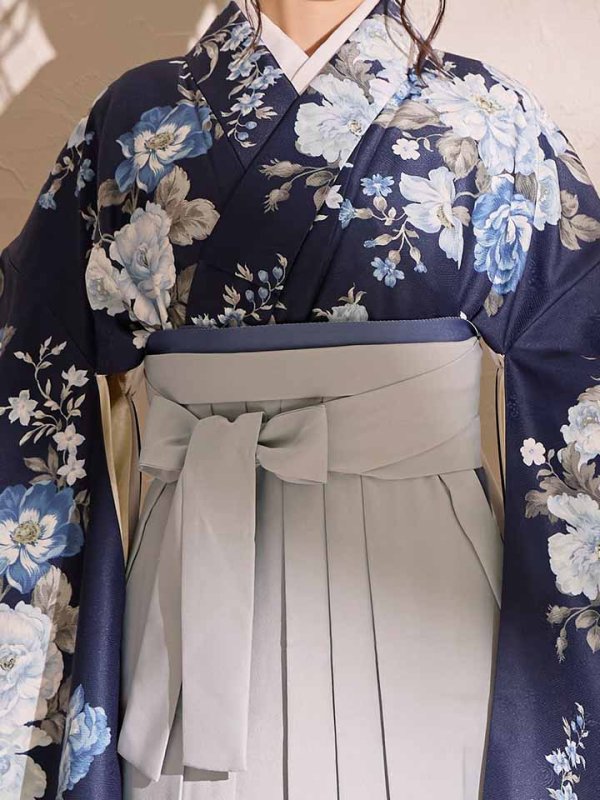 画像22: 【即日発送】青フラワーブーケ ブルー二尺袖着物【卒業袴３点セット 二尺袖着物/帯/袴】[FB01] (22)