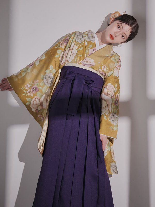 画像14: 【予約商品 / 1月中旬発送予定】黄フラワーブーケ イエロー二尺袖着物【卒業袴３点セット 二尺袖着物/帯/袴】 (14)