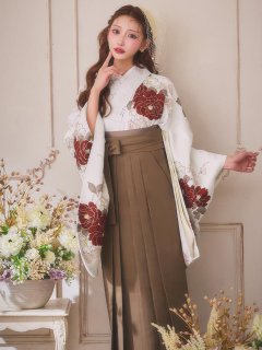 赤×白椿 ベージュ二尺袖着物