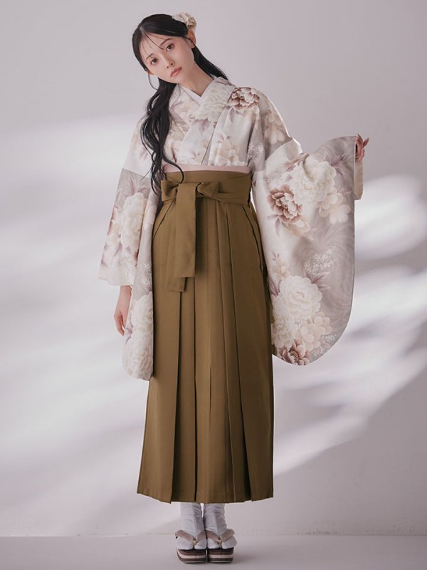 画像6: 【予約商品/1月中旬発送予定】グレーピンクフラワー グラデーション二尺袖着物【卒業袴３点セット 二尺袖着物/帯/袴】 (6)