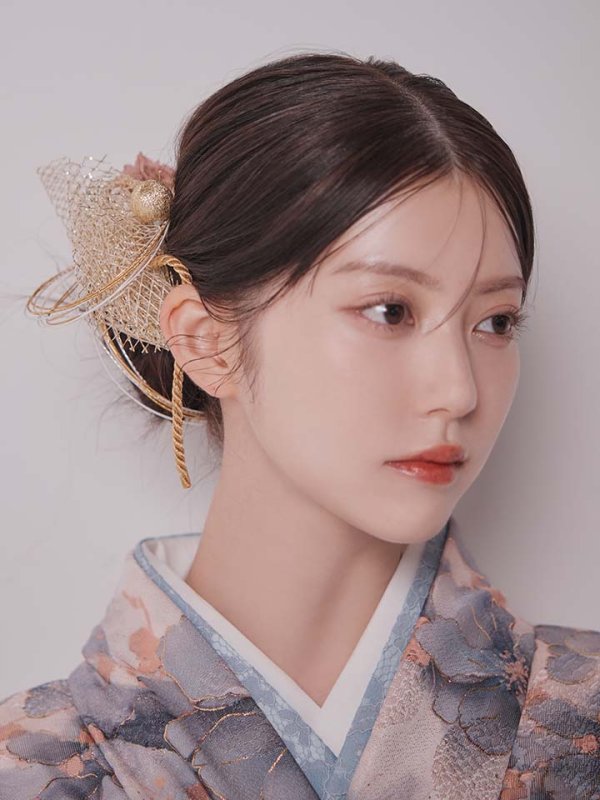 画像22: 【予約商品 / 1月中旬発送予定】グレーピンクフラワー グラデーション二尺袖着物【卒業袴３点セット 二尺袖着物/帯/袴】 (22)