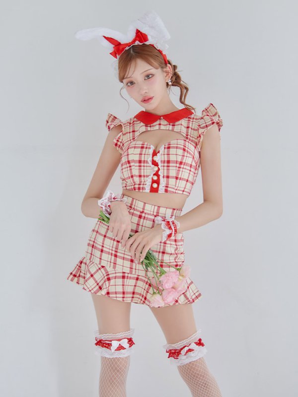 画像16: 【値下げ！】【即日発送】【ハロウィン】 チェックバニーセットアップ  【コスプレ6点セット】【XS-Lサイズ/2カラー】[HC03] (16)