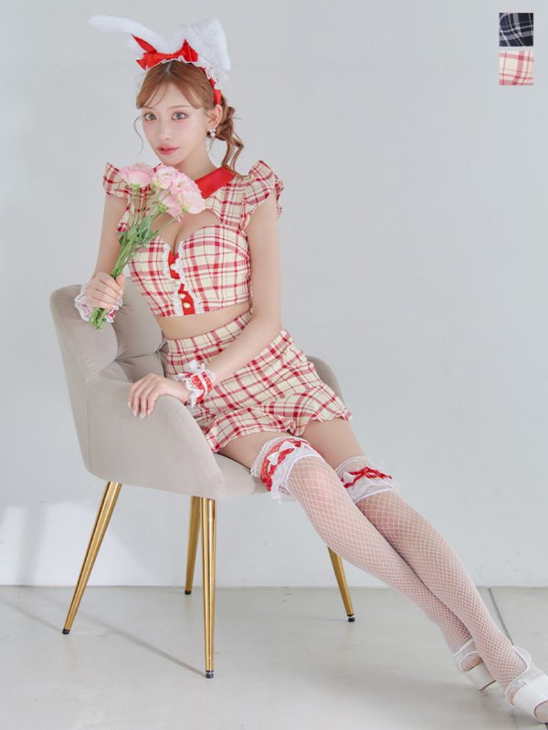 画像6: 【値下げ！】【即日発送】【ハロウィン】 チェックバニーセットアップ  【コスプレ6点セット】【XS-Lサイズ/2カラー】[OF04] (6)