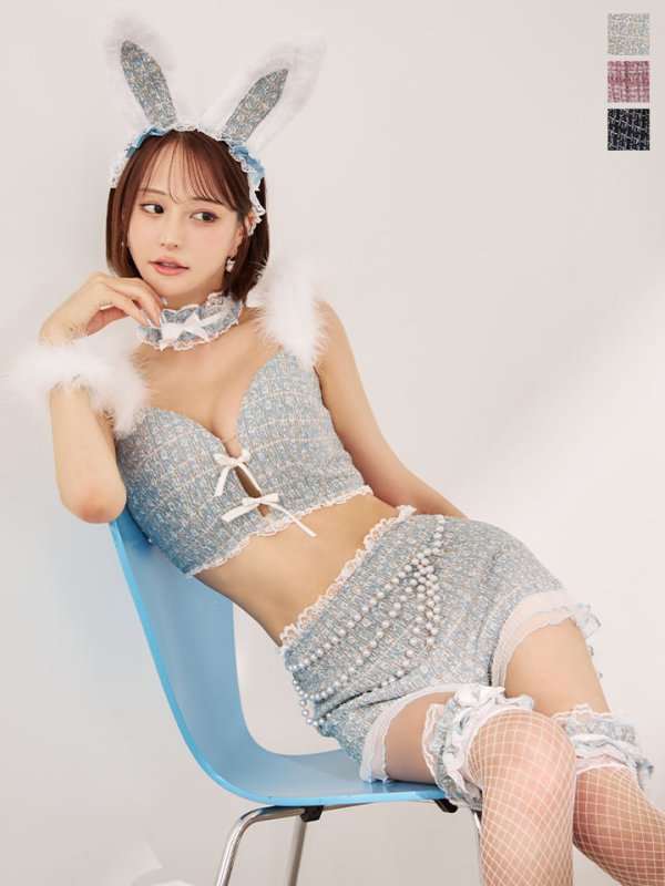 画像2: 【SALE!!】【即日発送】【ハロウィン】 ファーツイードバニーセットアップ 【コスプレ8点セット】【XS-Mサイズ/3カラー】[HC03] (2)