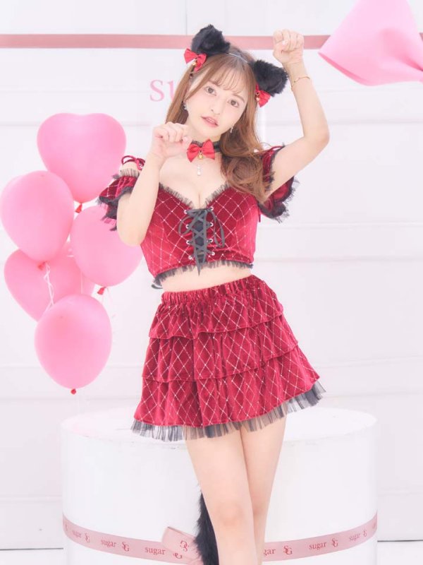 即日発送】【ハロウィン】キャットオフショルビジューセットアップ