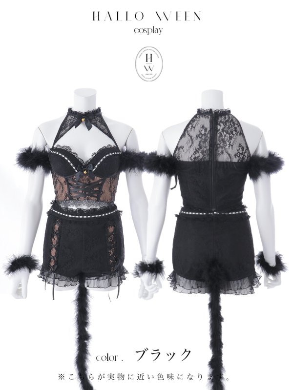 画像19: 【ハロウィン】ファー黒猫セットアップ【コスプレ5点セット】【XS-Mサイズ/1カラー】[HC03] (19)