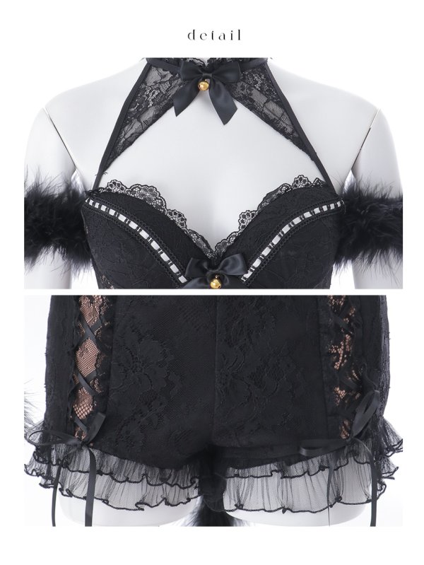 画像20: 【ハロウィン】ファー黒猫セットアップ【コスプレ5点セット】【XS-Mサイズ/1カラー】[HC03] (20)