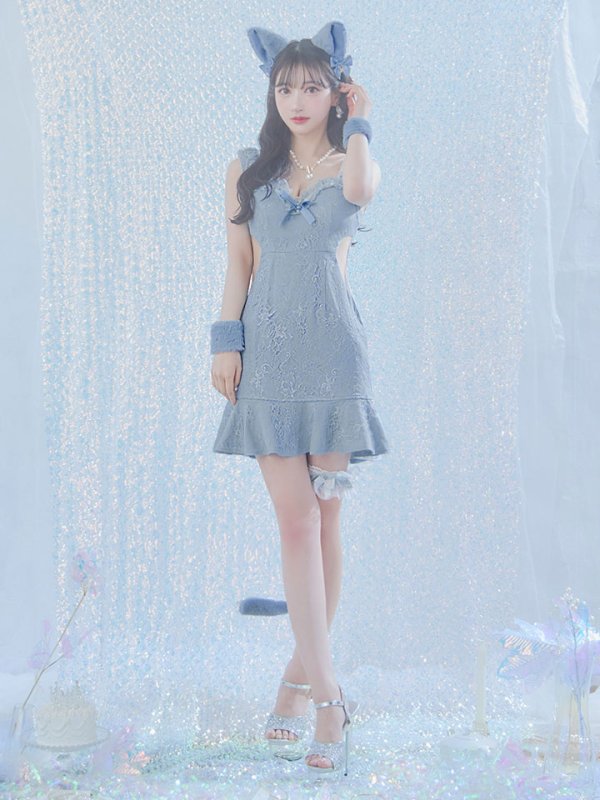 画像5: 【即日発送】【ハロウィン】 キャットレースミニワンピ 【コスプレ5点セット】【XS-Mサイズ/3カラー】[OF04] (5)