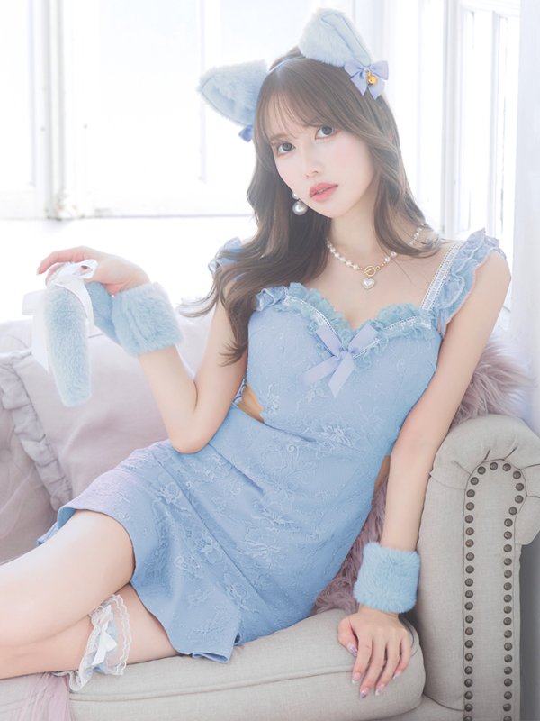 画像1: 【即日発送】【ハロウィン】 キャットレースミニワンピ 【コスプレ5点セット】【XS-Mサイズ/3カラー】[OF04] (1)