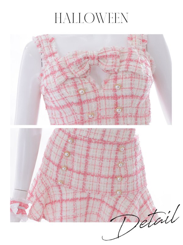 画像29: 【SALE!!】【即日発送】【ハロウィン】ツイードバニーセットアップ（パンツ&スカートタイプ）【コスプレ6点セット】 【XS-Mサイズ/2カラー】[OF04] (29)