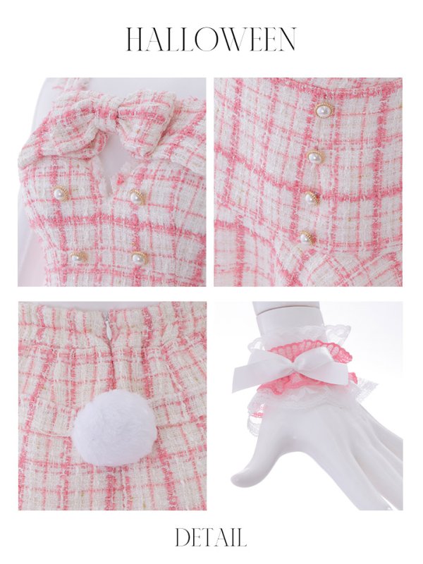 画像30: 【SALE!!】【即日発送】【ハロウィン】ツイードバニーセットアップ（パンツ&スカートタイプ）【コスプレ6点セット】 【XS-Mサイズ/2カラー】[OF04] (30)