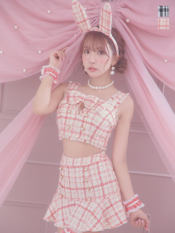 画像45: 【SALE!!】【即日発送】【ハロウィン】ツイードバニーセットアップ（パンツ&スカートタイプ）【コスプレ6点セット】 【XS-Mサイズ/2カラー】[OF04] (45)