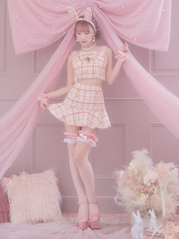 画像25: 【SALE!!】【即日発送】【ハロウィン】ツイードバニーリボンセットアップ（スカート）【コスプレ6点セット】【XS-Mサイズ/2カラー】[OF04] (25)