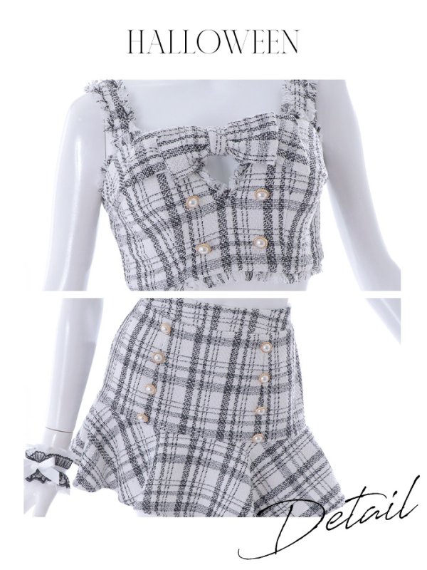 画像25: 【SALE!!】【即日発送】【ハロウィン】ツイードバニーセットアップ（パンツ&スカートタイプ）【コスプレ6点セット】 【XS-Mサイズ/2カラー】[OF04] (25)