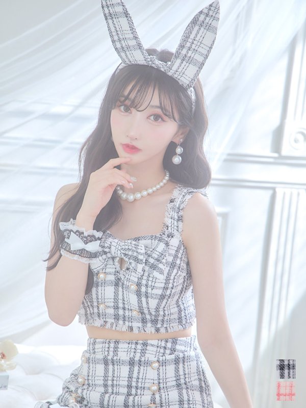 画像5: 【SALE!!】【即日発送】【ハロウィン】ツイードバニーセットアップ（パンツ&スカートタイプ）【コスプレ6点セット】 【XS-Mサイズ/2カラー】[OF04] (5)