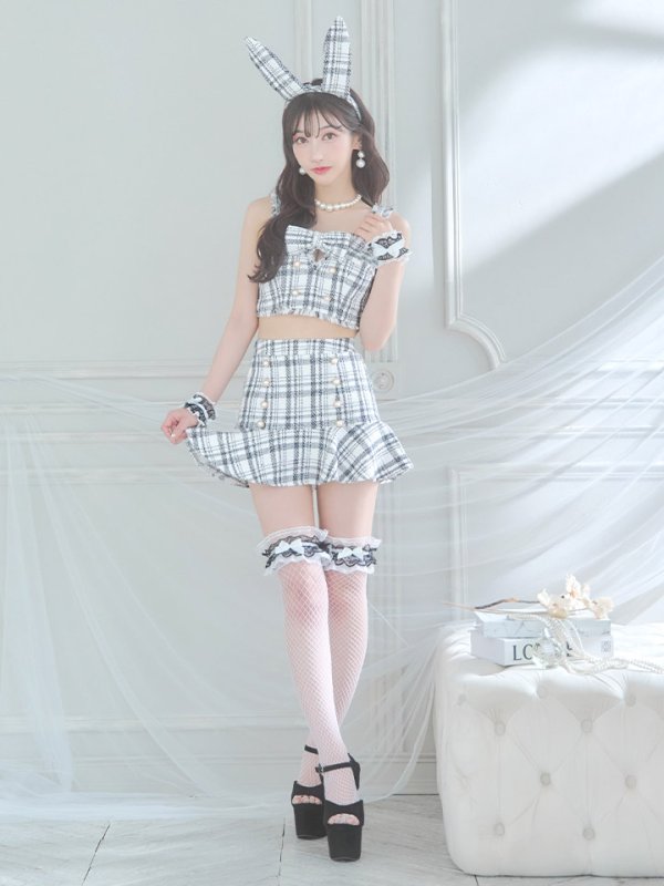 画像13: 【SALE!!】【即日発送】【ハロウィン】ツイードバニーセットアップ（パンツ&スカートタイプ）【コスプレ6点セット】 【XS-Mサイズ/2カラー】[OF04] (13)