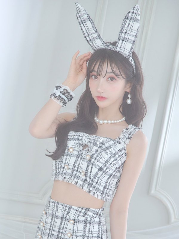 画像14: 【SALE!!】【即日発送】【ハロウィン】ツイードバニーセットアップ（パンツ&スカートタイプ）【コスプレ6点セット】 【XS-Mサイズ/2カラー】[OF04] (14)