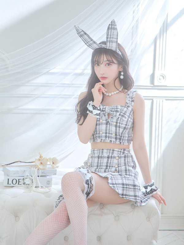 画像15: 【SALE!!】【即日発送】【ハロウィン】ツイードバニーセットアップ（パンツ&スカートタイプ）【コスプレ6点セット】 【XS-Mサイズ/2カラー】[OF04] (15)