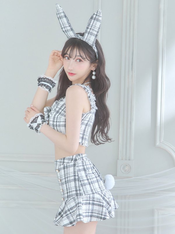 画像16: 【SALE!!】【即日発送】【ハロウィン】ツイードバニーセットアップ（パンツ&スカートタイプ）【コスプレ6点セット】 【XS-Mサイズ/2カラー】[OF04] (16)