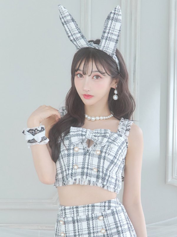 画像17: 【SALE!!】【即日発送】【ハロウィン】ツイードバニーセットアップ（パンツ&スカートタイプ）【コスプレ6点セット】 【XS-Mサイズ/2カラー】[OF04] (17)