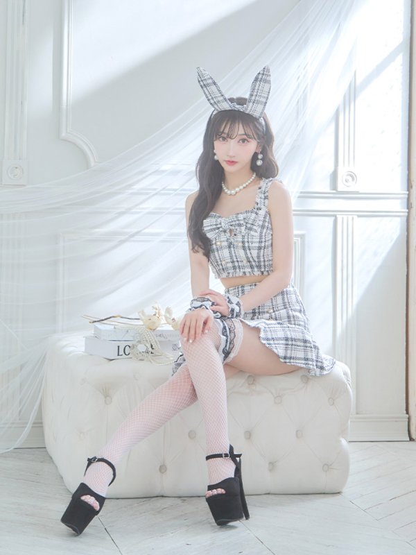 画像18: 【SALE!!】【即日発送】【ハロウィン】ツイードバニーセットアップ（パンツ&スカートタイプ）【コスプレ6点セット】 【XS-Mサイズ/2カラー】[OF04] (18)