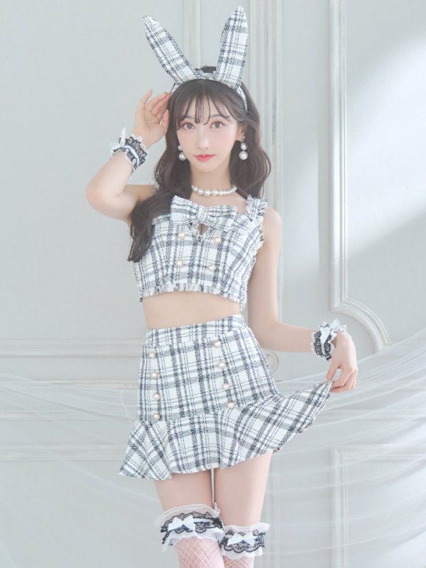 画像12: 【SALE!!】【即日発送】【ハロウィン】ツイードバニーリボンセットアップ（スカート）【コスプレ6点セット】【XS-Mサイズ/2カラー】[OF04] (12)