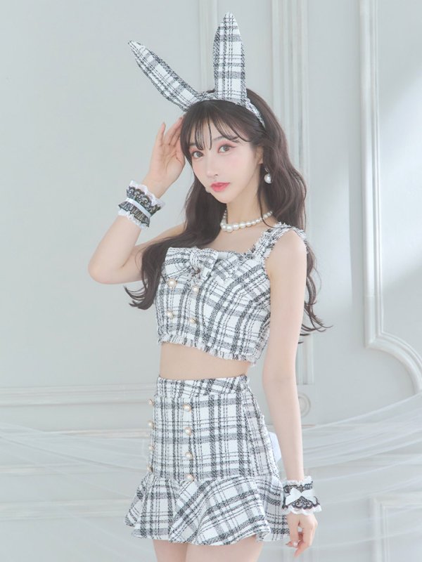 画像19: 【SALE!!】【即日発送】【ハロウィン】ツイードバニーセットアップ（パンツ&スカートタイプ）【コスプレ6点セット】 【XS-Mサイズ/2カラー】[OF04] (19)