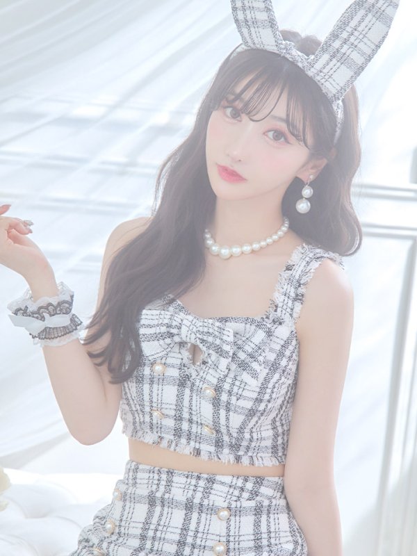 画像14: 【SALE!!】【即日発送】【ハロウィン】ツイードバニーリボンセットアップ（スカート）【コスプレ6点セット】【XS-Mサイズ/2カラー】[OF04] (14)