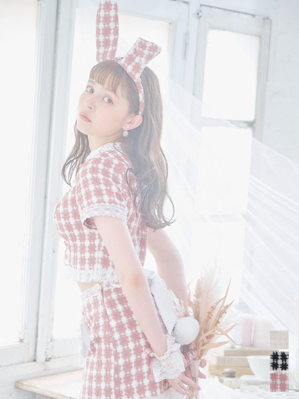 画像2: 【SALE!!】【即日発送】【ハロウィン】 ツイードバニーメイドセットアップ 【コスプレ6点セット】【S-Mサイズ/3カラー】[OF01] (2)