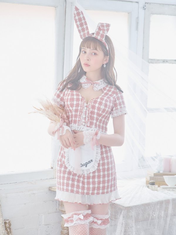 画像8: 【SALE!!】【即日発送】【ハロウィン】 ツイードバニーメイドセットアップ 【コスプレ6点セット】【S-Mサイズ/3カラー】[OF01] (8)
